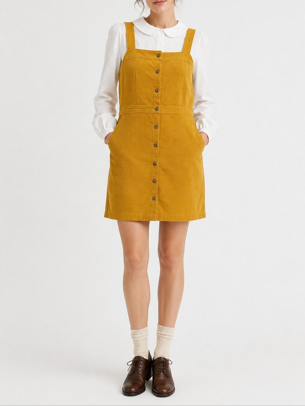 J Crew Mustard Corduroy Jumper Dress Size 8 Button Front Twee Schoolgirl Preppy